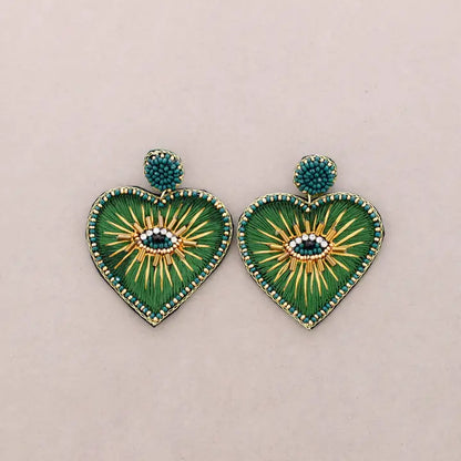 Turkish Eye Heart Sequin Earrings - Yellow