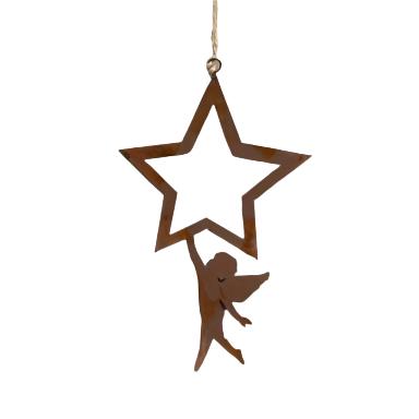 metal hanging star on jute string with angel