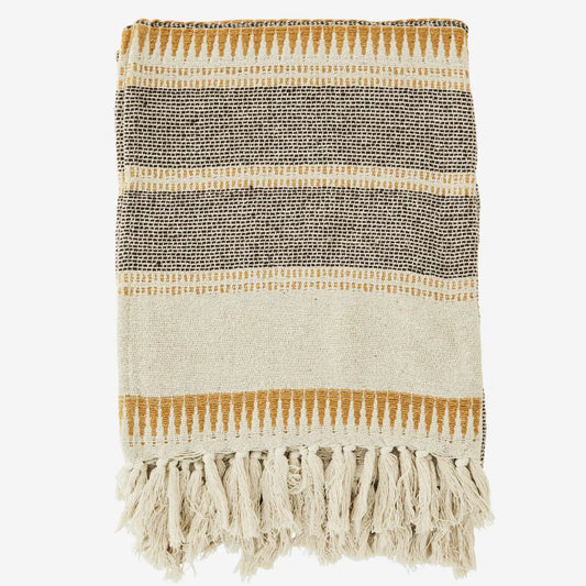 Recycled cotton throw 125x150 cm Recycled cotton - Ecru, brown, honey