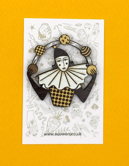 Wooden Pin Brooch Juggler