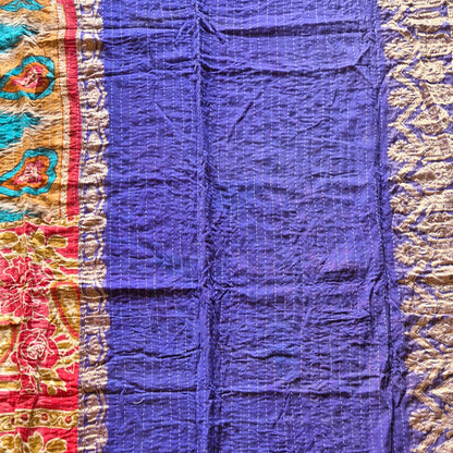 A colourful throw, made from up-cycled vintage Indian fabrics. Completely unique, no two are ever the same.
Front and back are also different giving the opportunity for a different look in different seasons
The throw features the distinctive kantha stitch.
A sustainable heirloom piece for gifting or self gifting.
220cm x 135cm approx