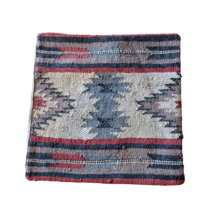 Kilim cushion made from hard wearing wool and jute, patterned in the traditional kilim designs. Stylish, timeless and colourful. These cushions will add a touch of bohemian chic to your home. Can be used as an accent piece or in a series of textured pieces on your sofa, chair or bed.