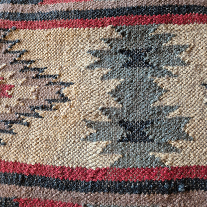 Kilim cushion made from hard wearing wool and jute, patterned in the traditional kilim designs. Stylish, timeless and colourful. These cushions will add a touch of bohemian chic to your home. Can be used as an accent piece or in a series of textured pieces on your sofa, chair or bed.
