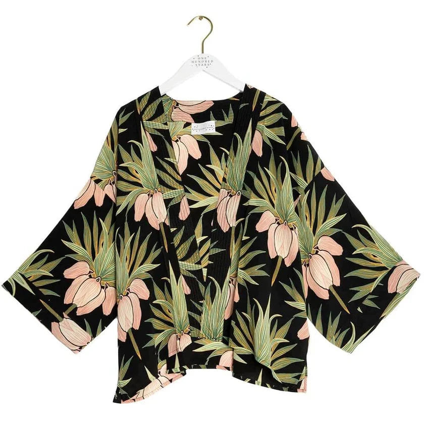 kimono black deco bud crepe one hundred stars
