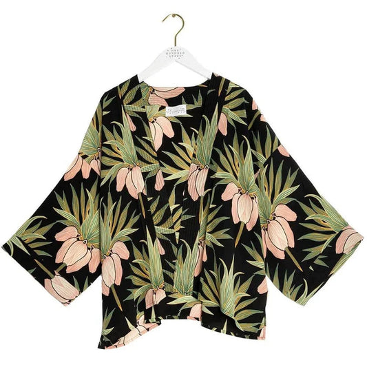 kimono black deco bud crepe one hundred stars