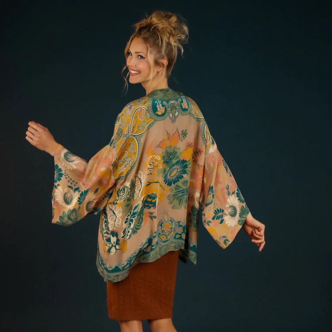 An elegant floral patterned kimono