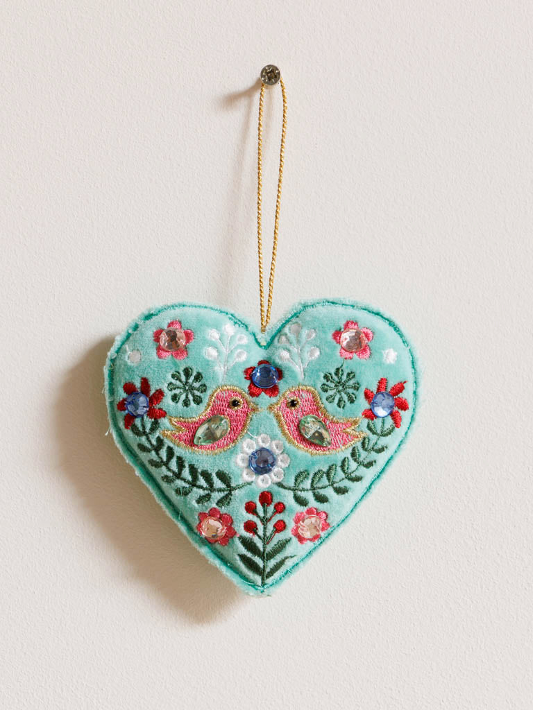 Hanging turquoise bohemian heart with birds