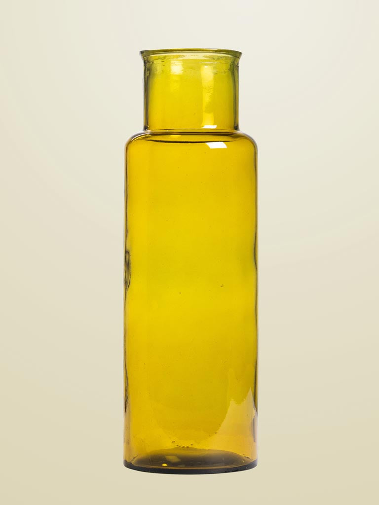 tall yellow glass vase with recycled glass