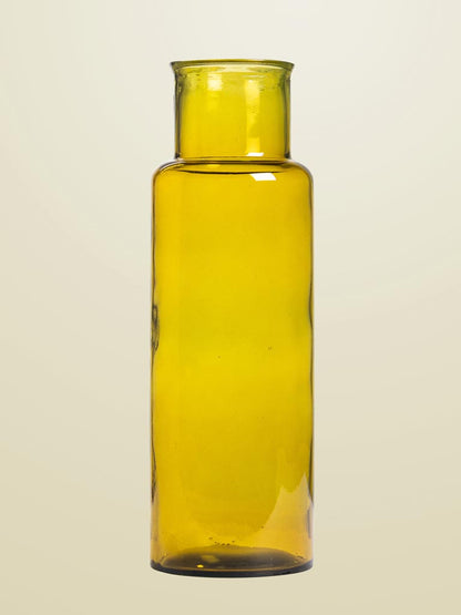 tall yellow glass vase with recycled glass
