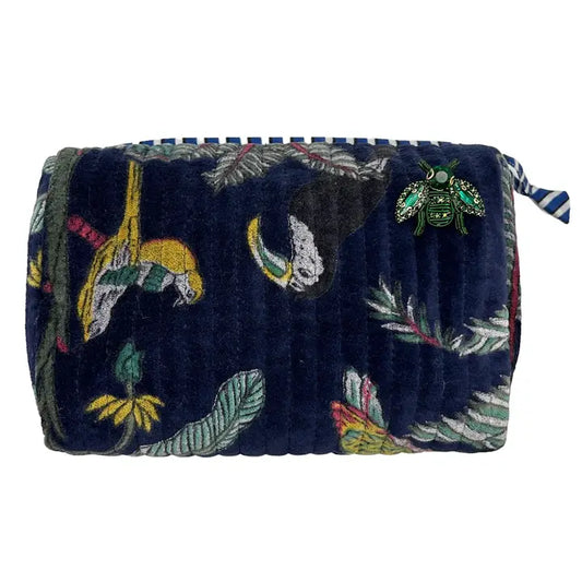 Madagascar cosmetic bag, Blue with Insect Brooch