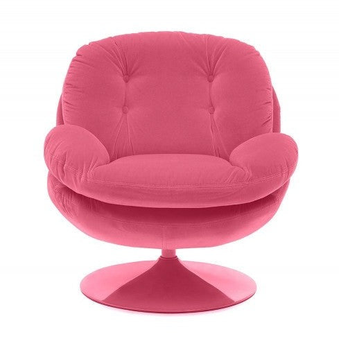 Combining style and comfort this retro 70s inspired swivel chair in velour and on a pivotal base is a real show stopper.&nbsp; Perfect for your living area or in a bedroom.