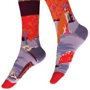 mens ankle socks with fox motif and forest scene, multicolour 