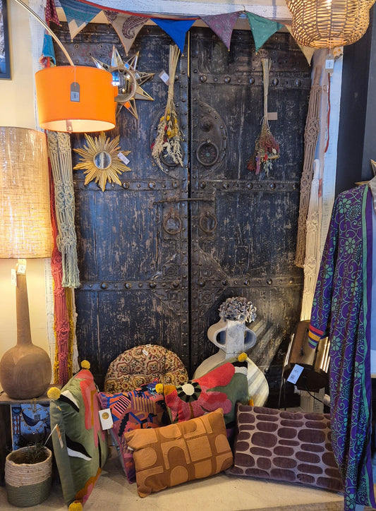 Two Morocan doors in beautiful condition with metal detail, round handles and a bolt