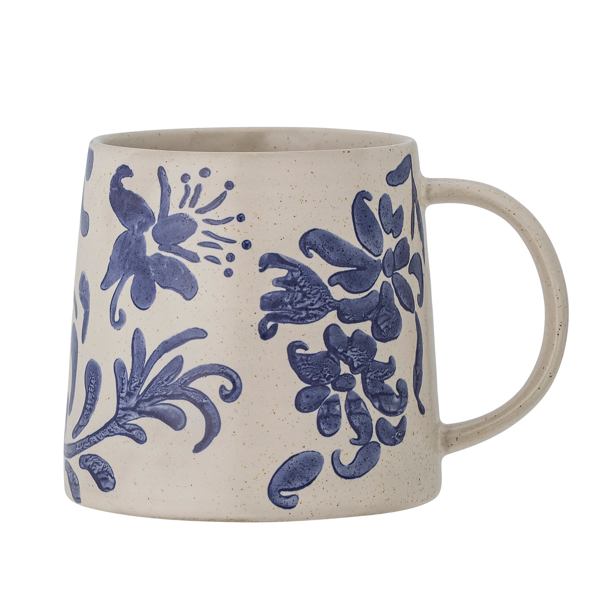 stoneware mug natural with blue flower motif