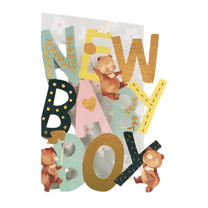 greeting card new baby boy with animals