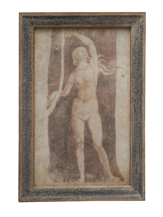 antiqued style framed art print of a nude