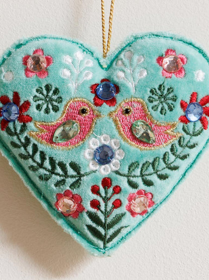 Hanging turquoise bohemian heart with birds