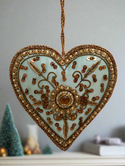 Embroidered hanging green heart