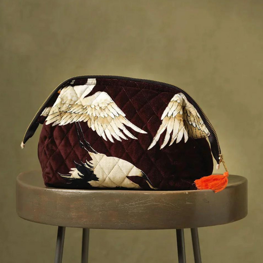 One Hundred Stars Stork Burgundy Velvet Pouch