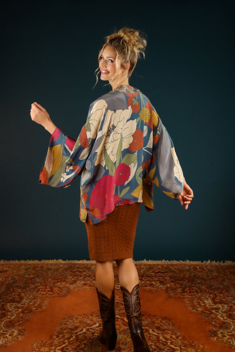 Kimono Jacket Winter Floral  - Heather - Powder