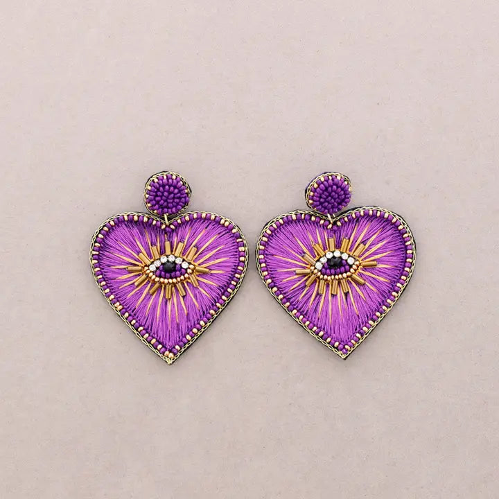 Turkish Eye Heart Sequin Earrings - Yellow