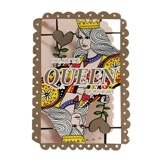 fun cut out card featuring a playing card style queen