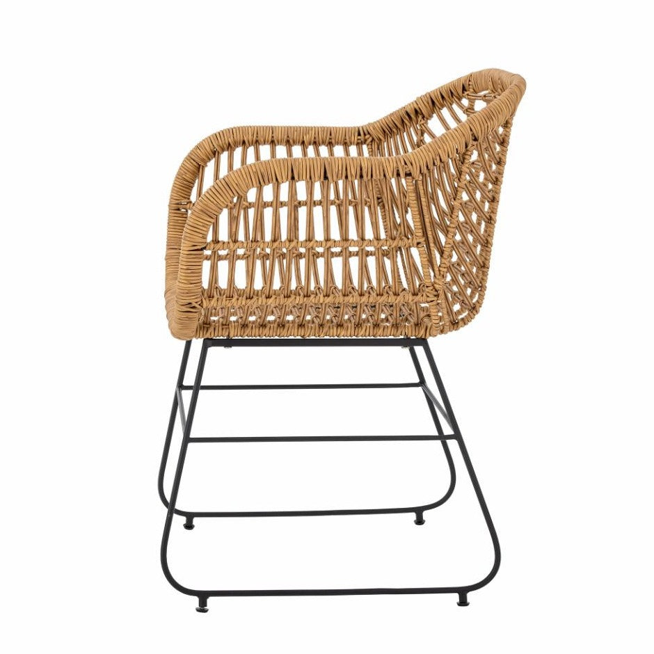 polyrattan chair iron base woven rattan look side picture