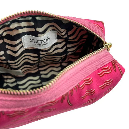Pink Palm Tree cosmetic bag - Recycled Velvet Large