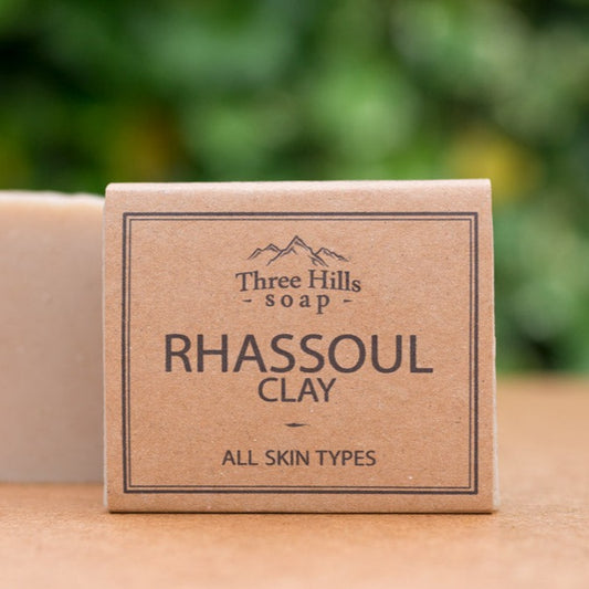 three hils rhassoul clay soap in brown wrapper