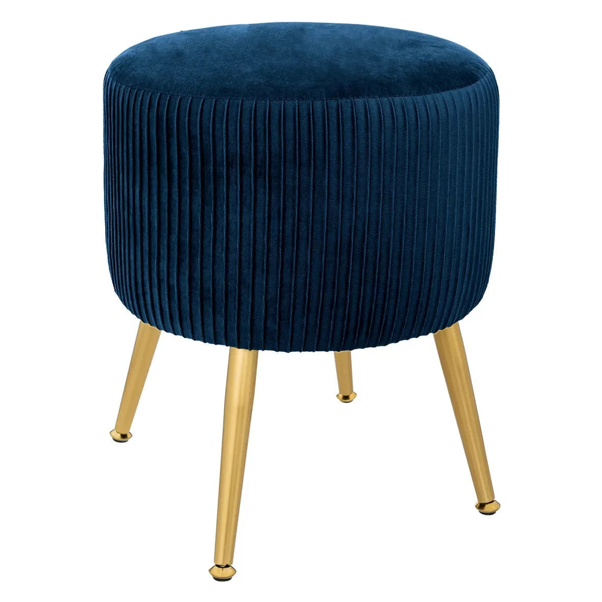 velvet effect footstool in dark blue with brass coloured legs