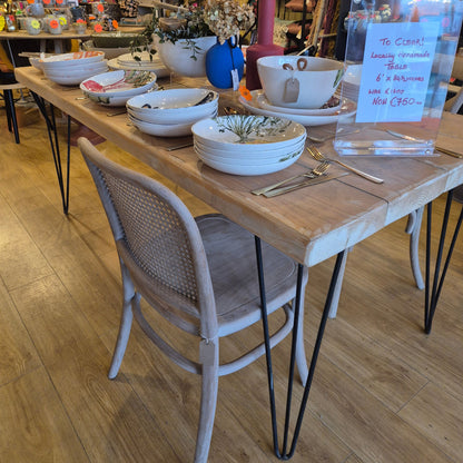 hand made table  wood  with steel legs