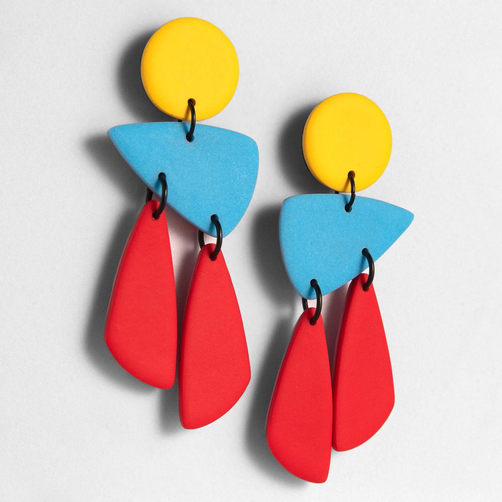 dangle earrings yellow blue red handmade