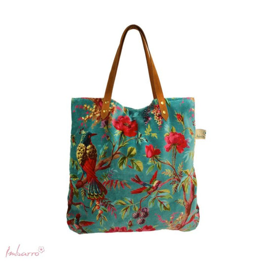 The Paradise shopper in teal with a botanical/bird scene is perfect for a day out on the town.