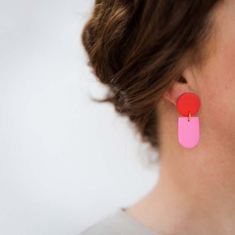 Tengae red pink earrings
