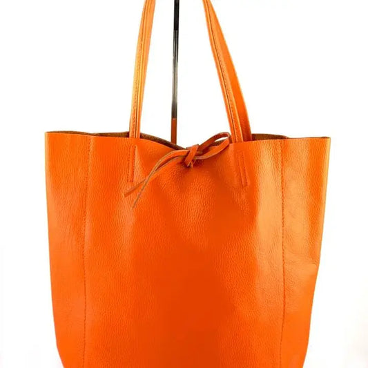 tote bag in orange real leather handmade in Italy